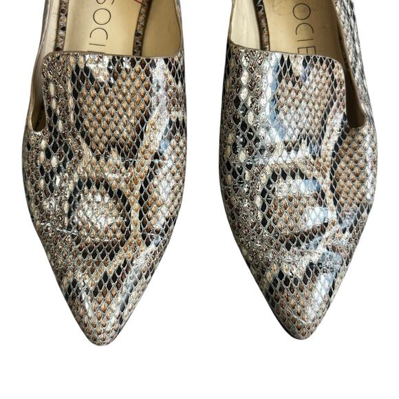 Sole Society Snakeskin Flats Womens 5.5 Tan Leather Pointed Toe Slip On - Picture 2 of 7